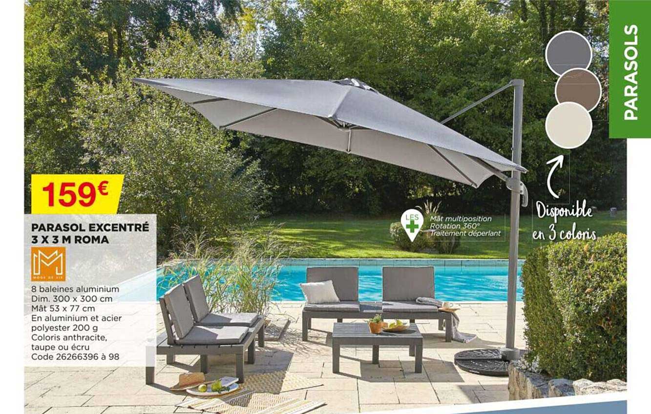 parasol excentré 3 x 3 m roma