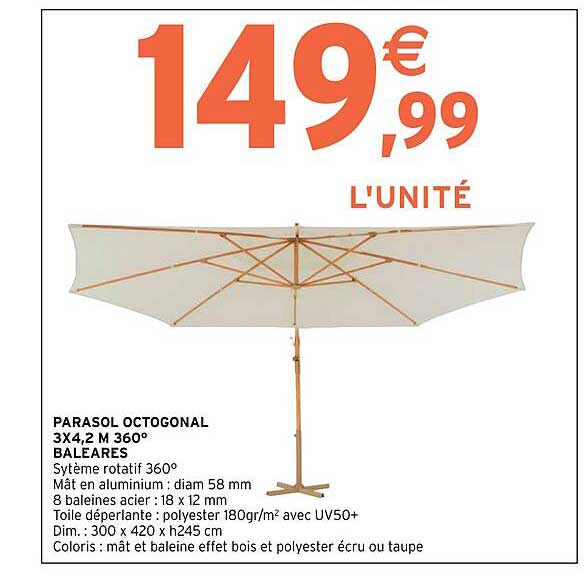 parasol octogonal 3 x 4,2 m 360° baleares