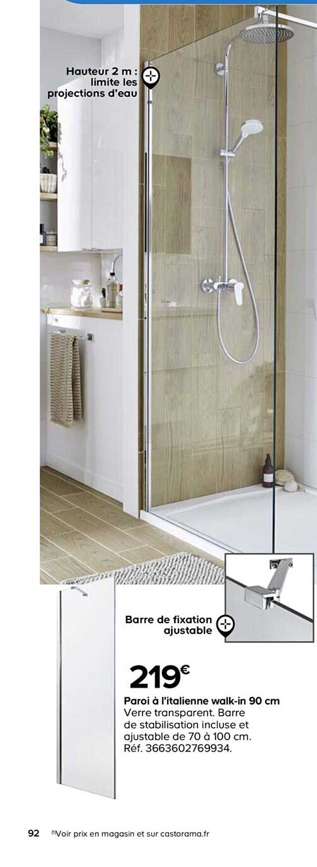 paroi à l'italienne walk-in 90 cm