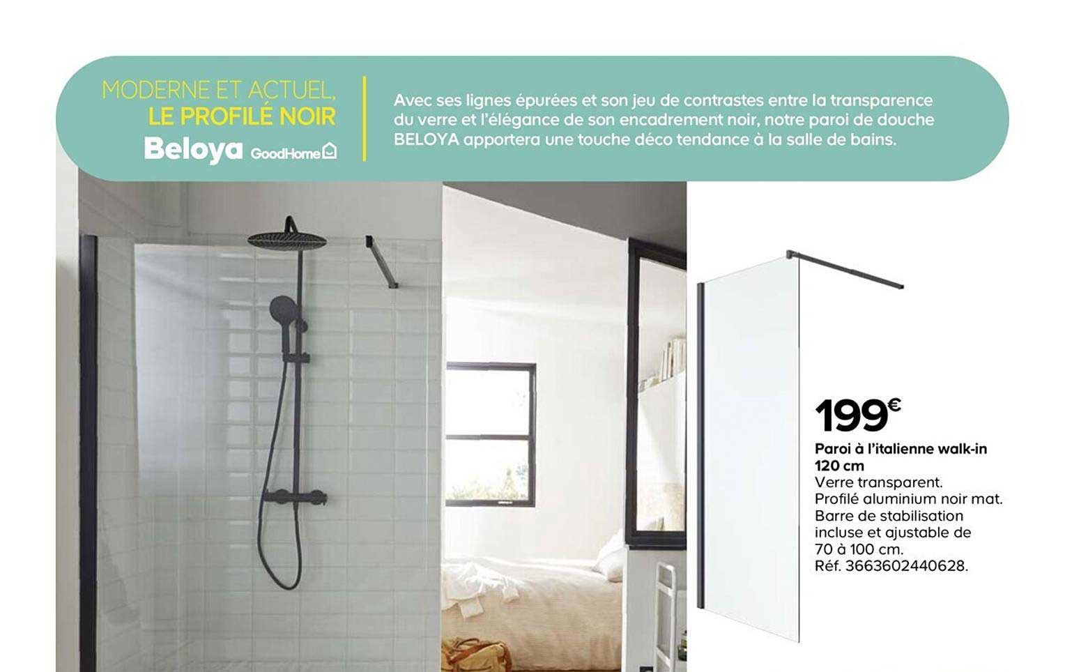parois à l'italienne walk-in 120 cm