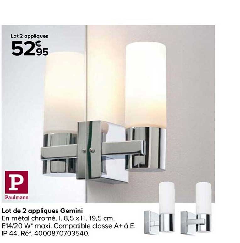 paulmann lot de 2 appliques gemini