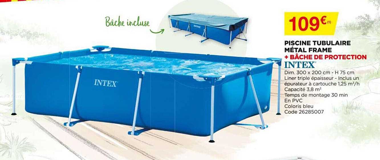 piscine tubulaire métal frame + bâche de protection intex