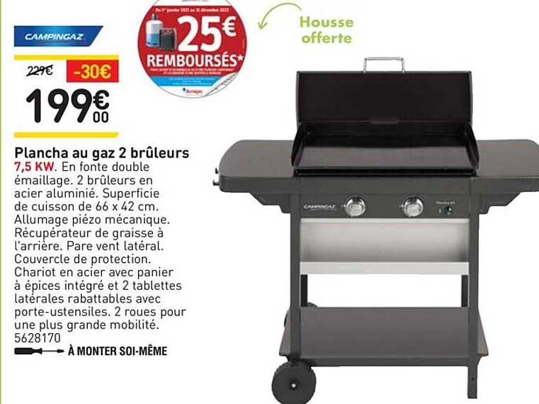 plancha au gaz 2 brûleurs campingaz
