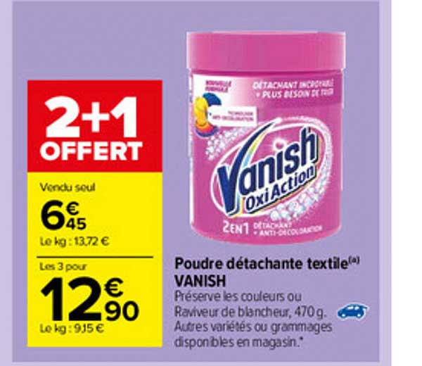 poudre détachante textile vanish 2+1 offert