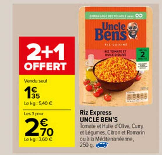 riz express uncle ben's 2+1 offert