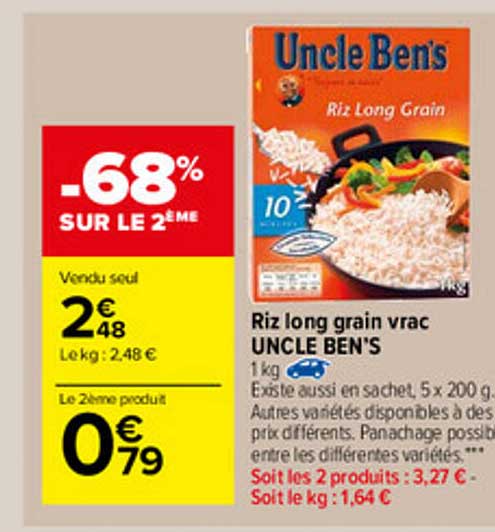 riz long grain vrac uncle ben's -68% sur le 2ème