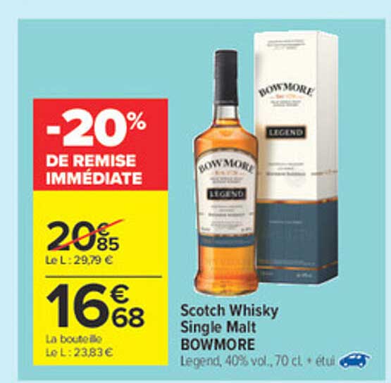 scotch whisky single malt bowmore -20% remise immédiate