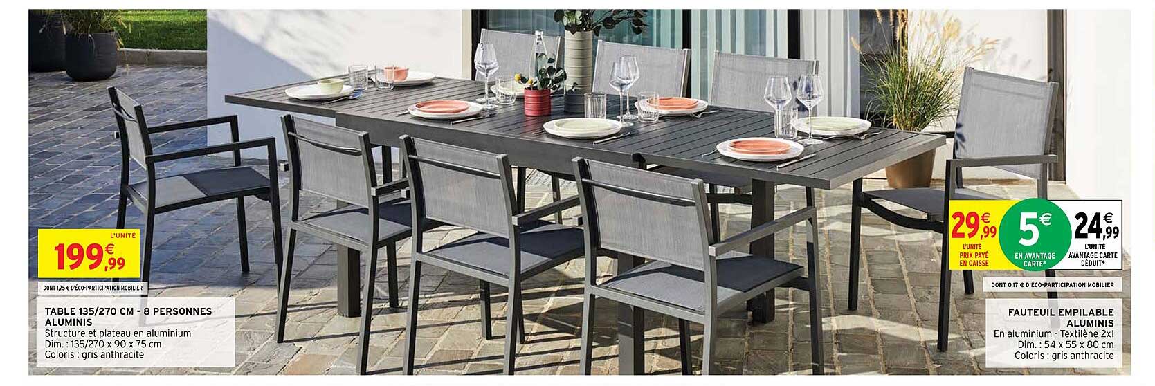 table 135-270 cm - 8 personnes aluminis