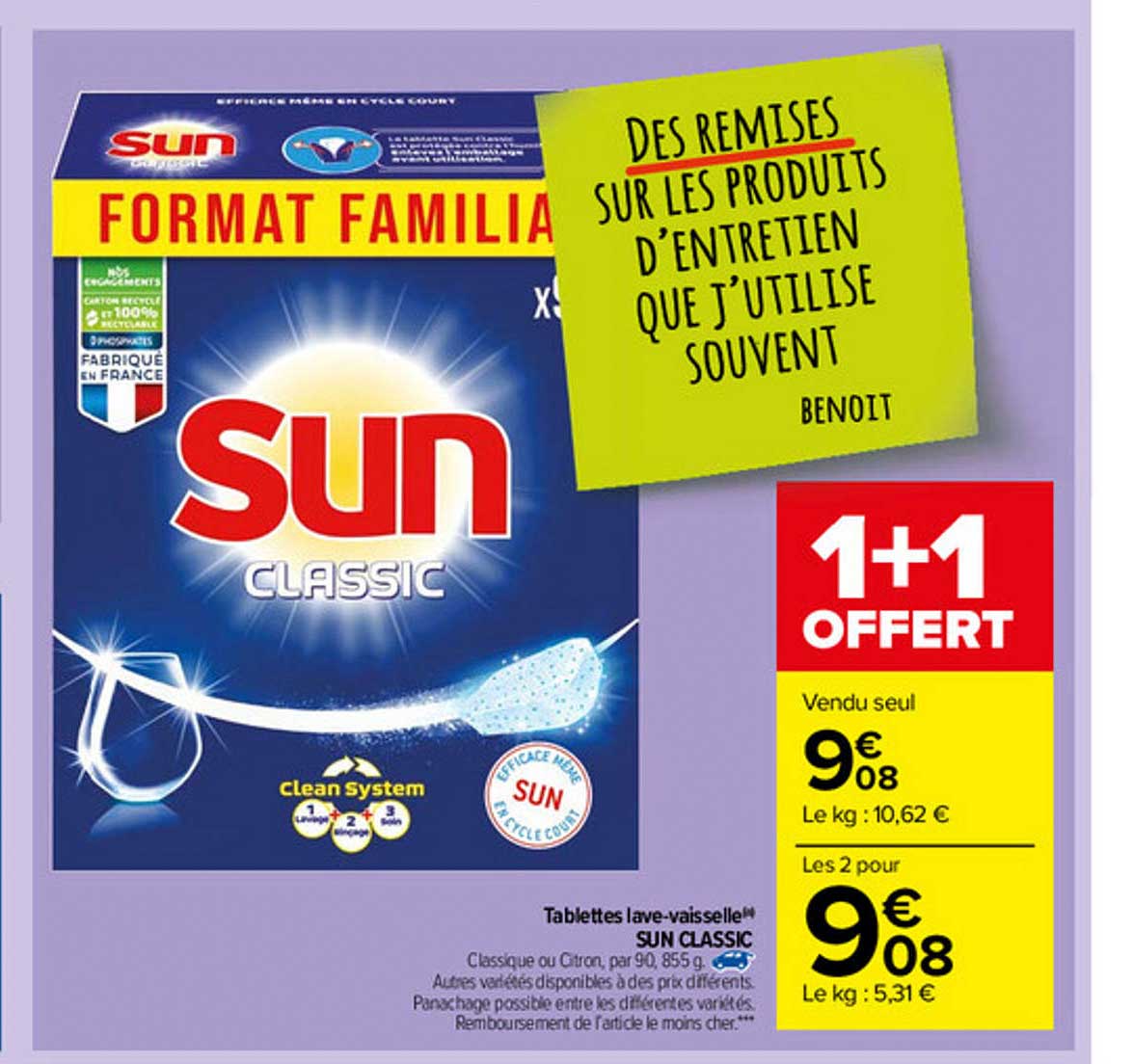 tablettes lave-vaisselle sun classic 1+1 offert