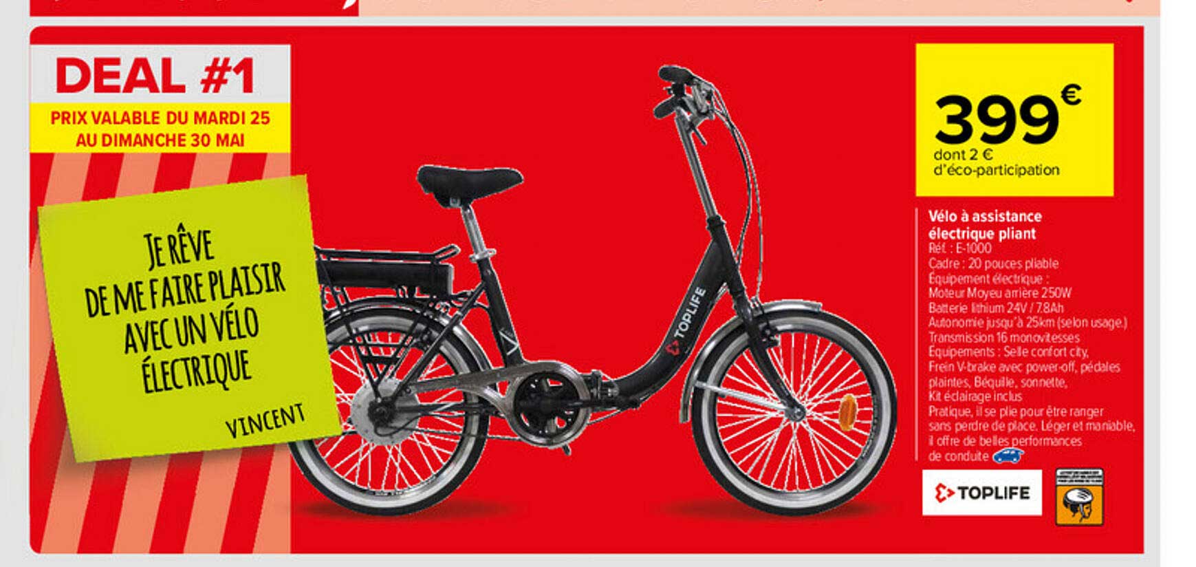 vélo à assistance électrique pliant toplife