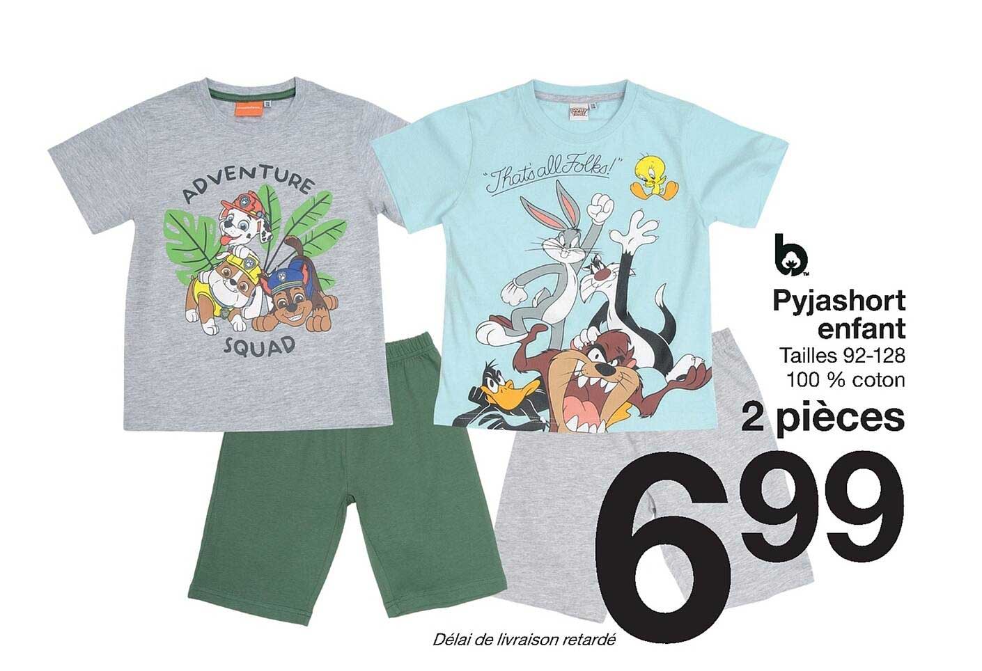 pyjashort enfant tailles 92-128 100% coton