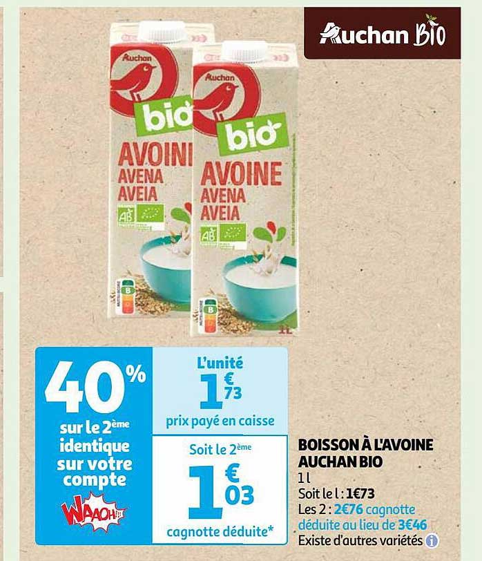 boisson à l'avoine auchan bio