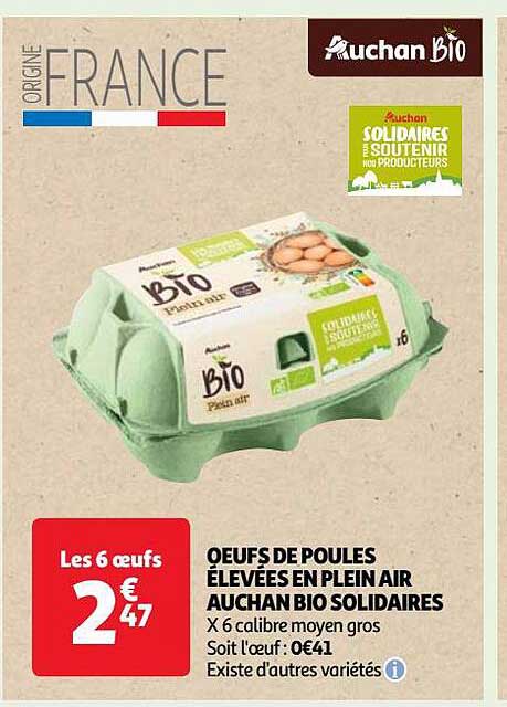 œufs de poules élevées en plein air auchan bio solidaires