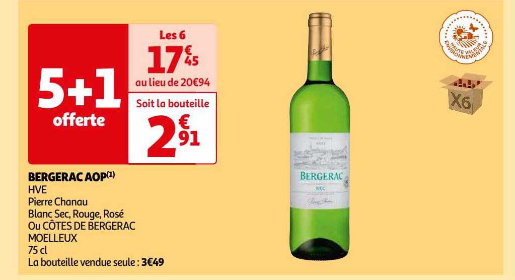 bergerac aop hve pierre chanau blanc, sec, rouge, rosé ou côtes de bergerac moelleux