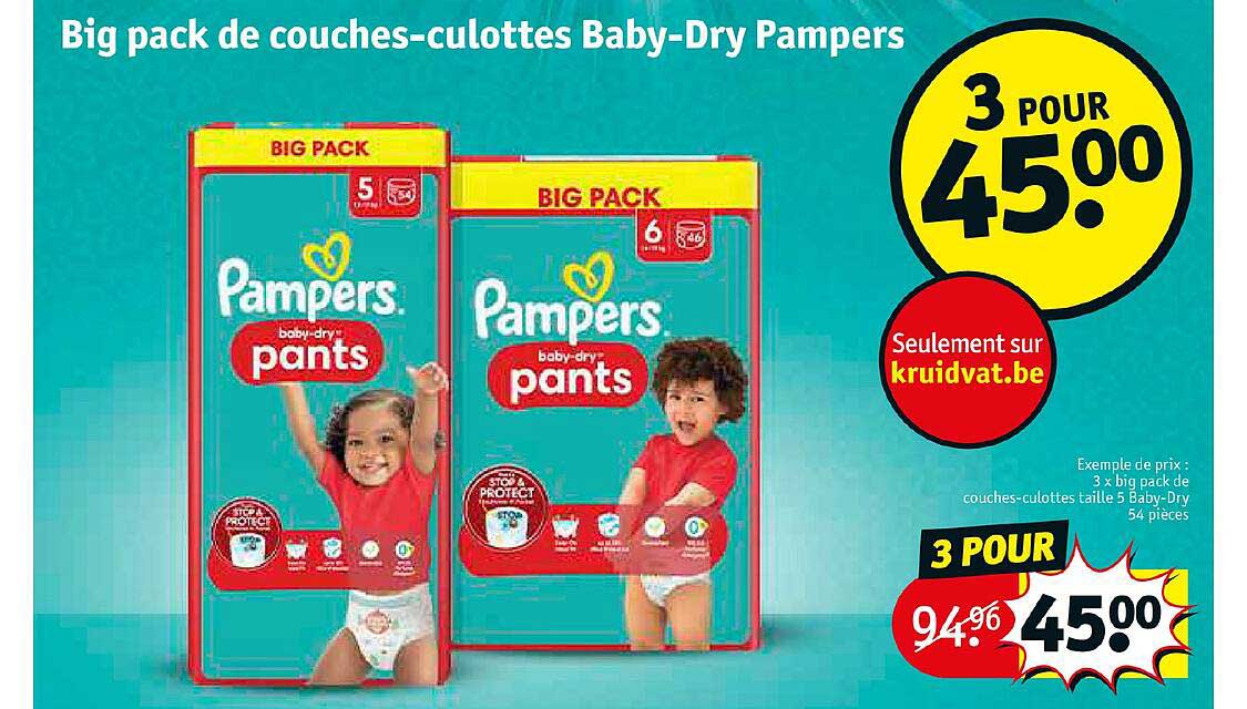 big pack de couches-culottes baby-dry pampers