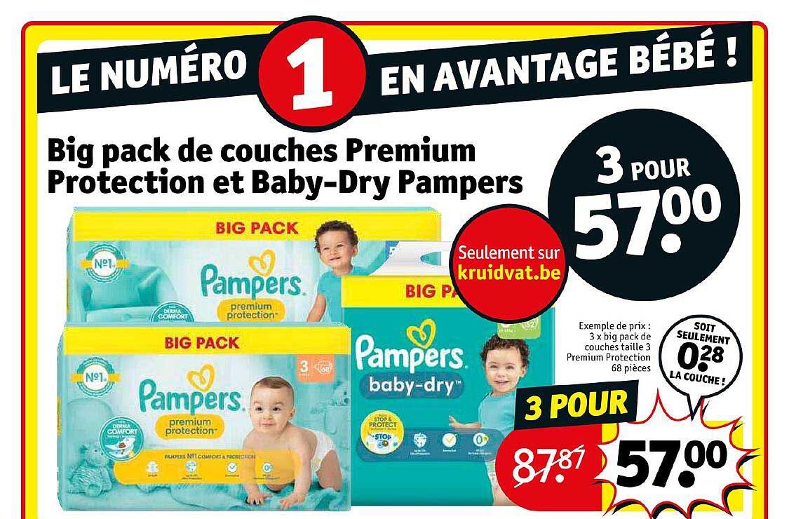 big pack de couches premium protection et baby-dry pampers