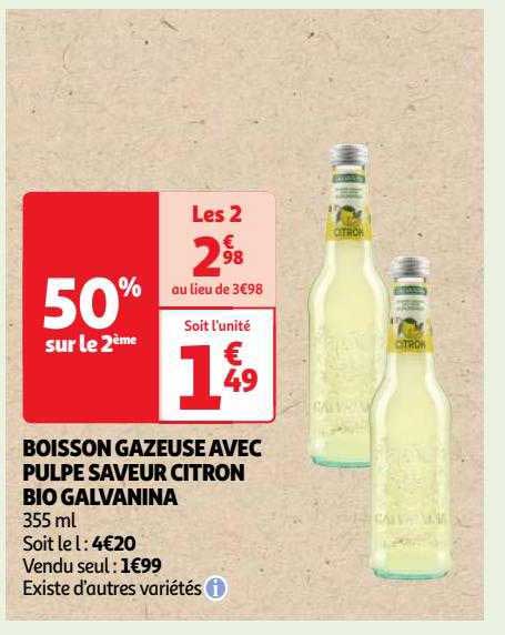 Boisson Gazeuse Avec Pulpe Saveur Citron Bio Galvanina