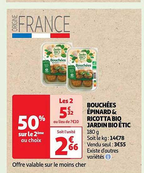 Bouchées épinard & Ricotta Bio Jardin Bio étic