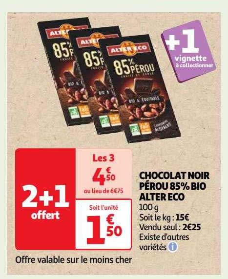 chocolat noir pérou 85% bio alter éco
