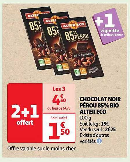 chocolat noir pérou 85% bio alter éco