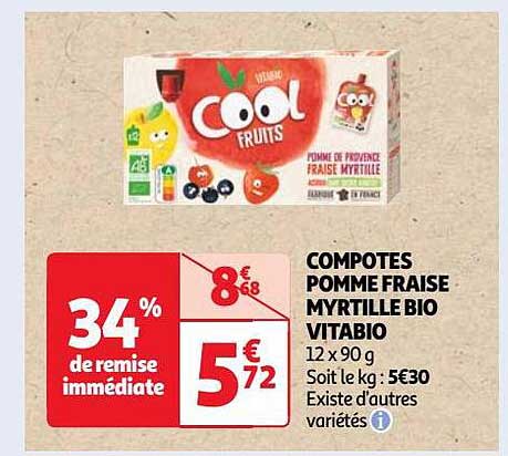 Compotes Pomme Fraise Myrtille Bio Vitabio
