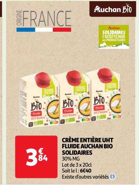 crème entière uht fluide auchan bio solidaires
