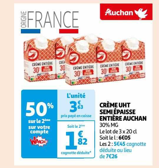 crème uht semi épaisse entière auchan