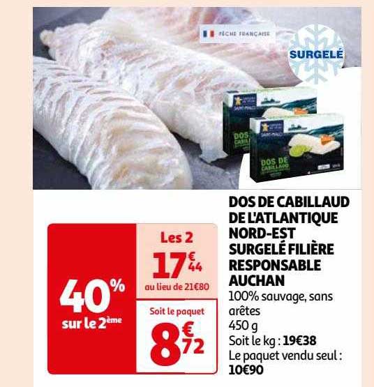 Dos De Cabillaud De L'atlantique Nord-est Surgelé Filière Responsable Auchan