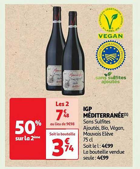 igp méditerranée sans sulfites ajoutés, bio, végan, mauvais elève