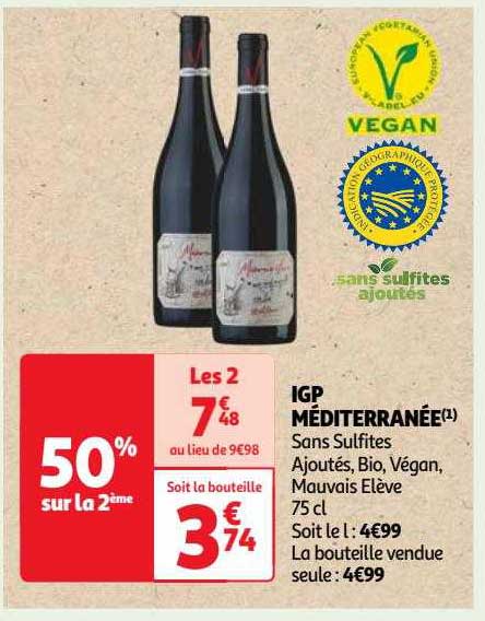 igp méditerranée sans sulfites ajoutés, bio, végan, mauvais élève