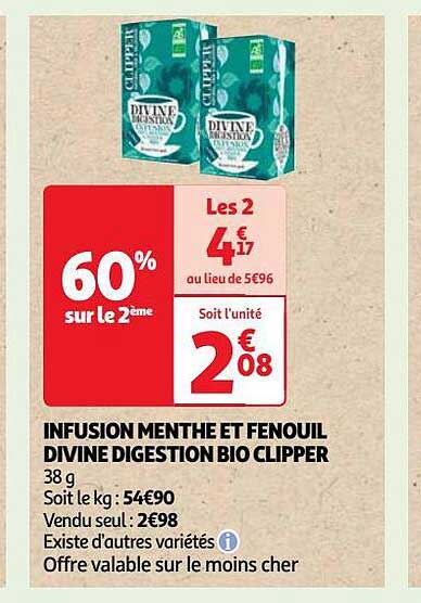 infusion menthe et fenouil divine digestion bio clipper