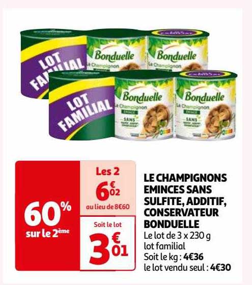 le champignons émincés sans sulfite, additif, conservateur bonduelle