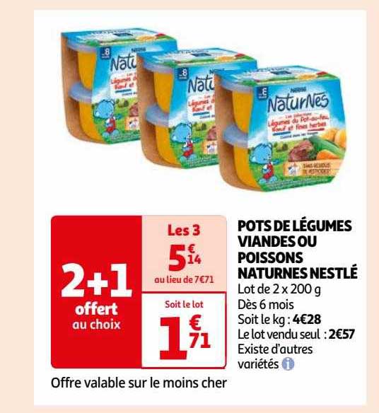 pots de légumes viandes ou poissons naturnes nestlé