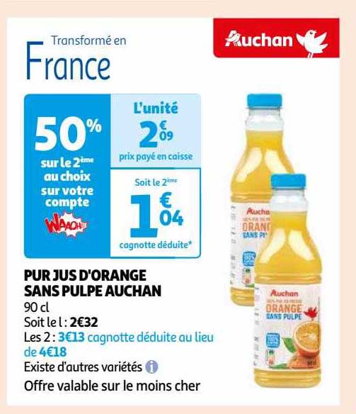 Pur Jus D'orange Sans Pulpe Auchan