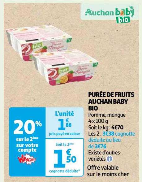 Purée De Fruits Auchan Baby Bio