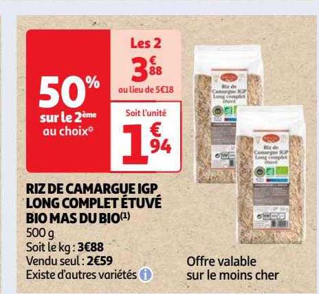 riz de camargue igp long complet étuvé bio mas du bio