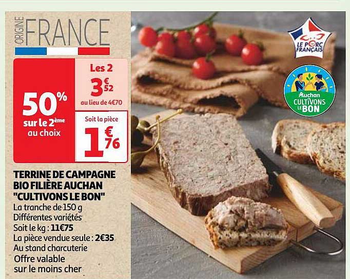 Terrine De Campagne Bio Filière Auchan "cultivons Le Bon"