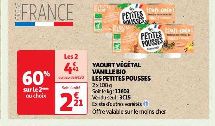 yaourt végétal vanille bio les petites pousses