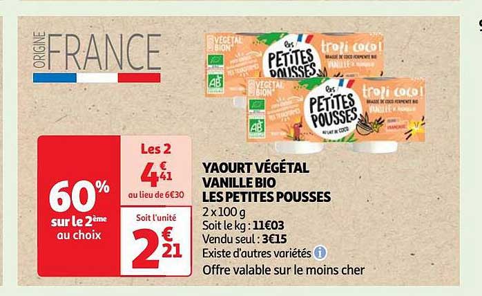 yaourt végétal vanille bio les petites pousses