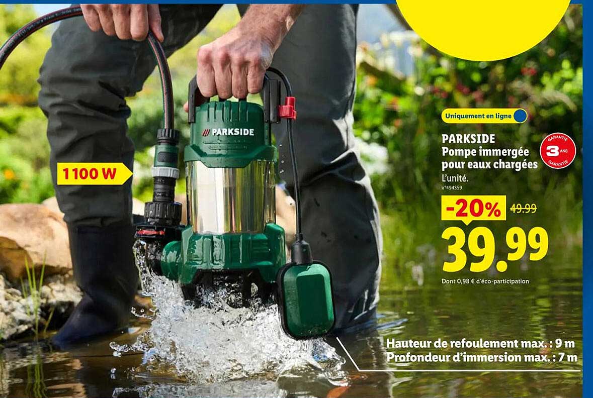 PARKSIDE Pompe Immergée Pour Eaux Chargées