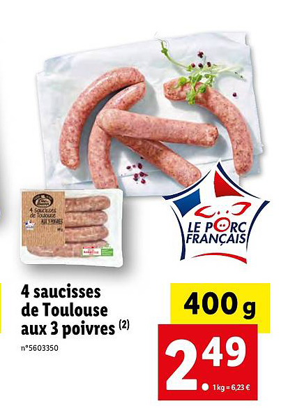4 Saucisses De Toulouse Aux 3 Poivres