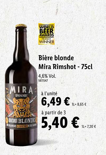 bière blonde mira rimshot 75 cl