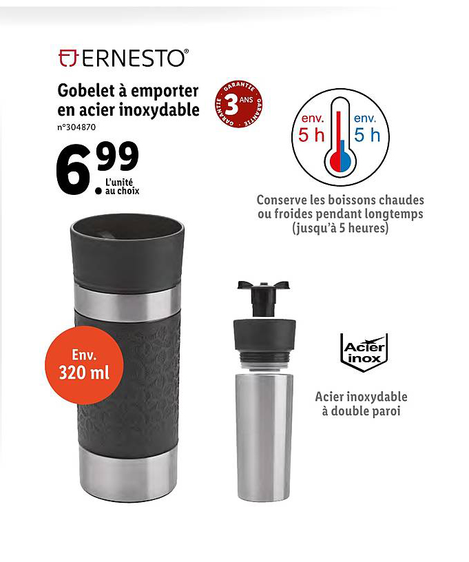 gobelet à emporter en acier inoxydable