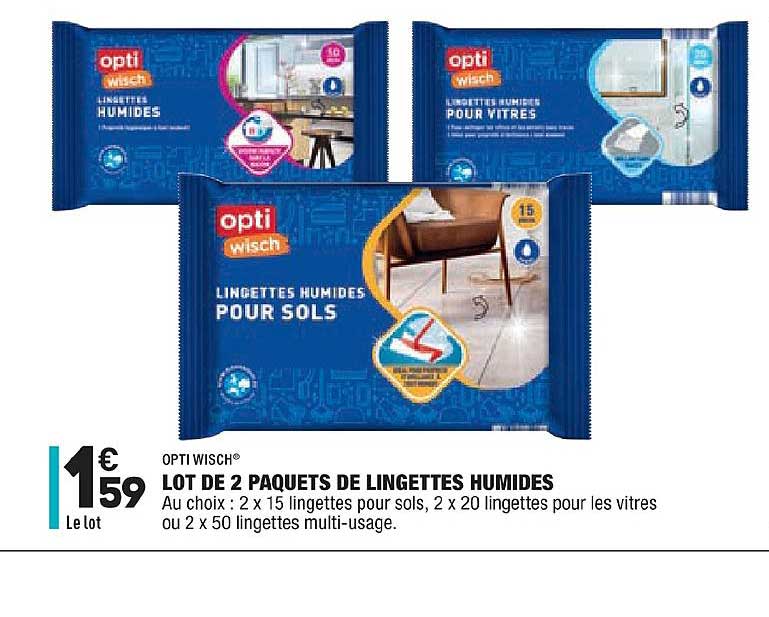lot de 2 paquets de lingettes humides opti wisch