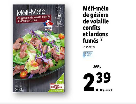 méli mélo de gésiers de volaille confits et lardons fumés