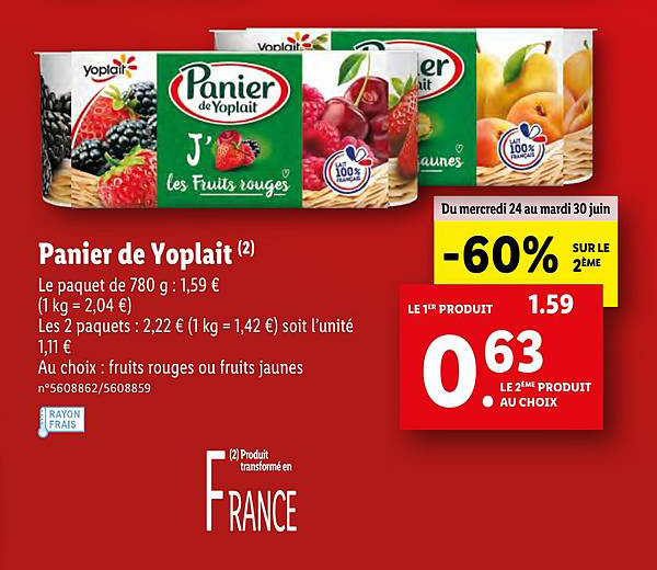 Panier De Yoplait -60% Sur Le 2ème