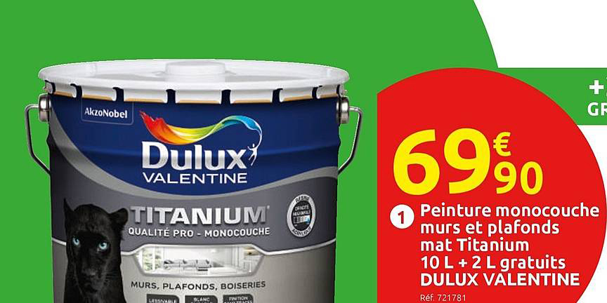 peinture monocouche murs et plafons mat titanium 10 l +2 l gratuits dulux valentine