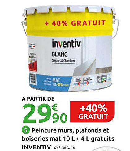 peinture murs plafonds et boiseries mat 10 l + 4 l gratuits inventiv