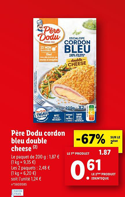 père dodu cordon bleu double cheese -670% sur le 2ème