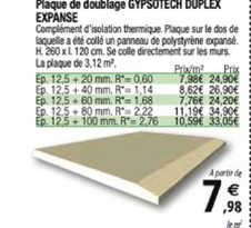 plaque de doublage gyspotech duplex expanse